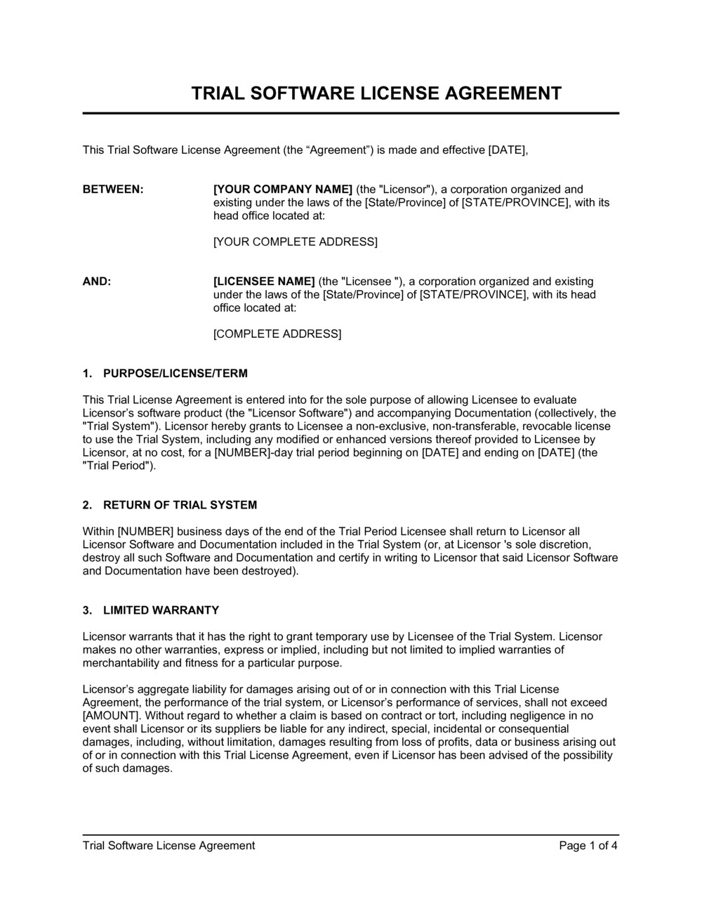 Trial Software License Agreement Template