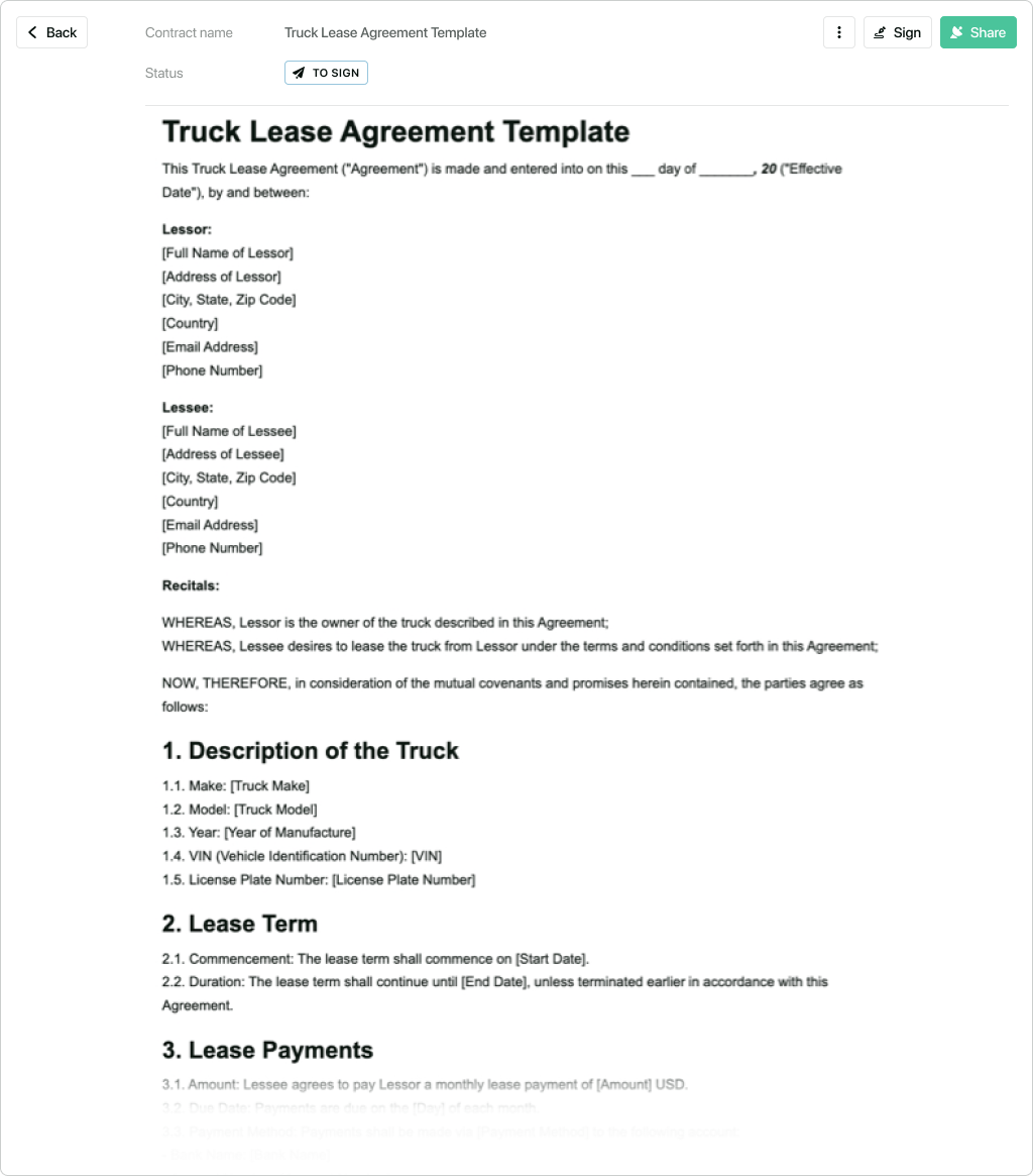 Trucking Company Lease Agreement Template
