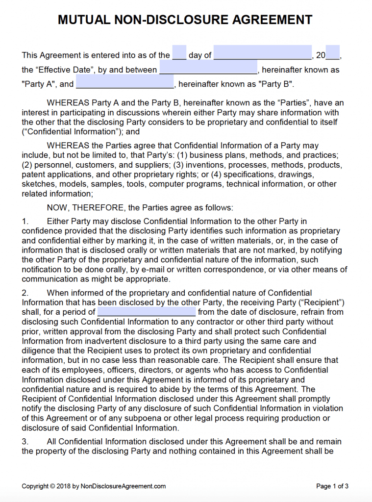 Two Way Confidentiality Agreement Template