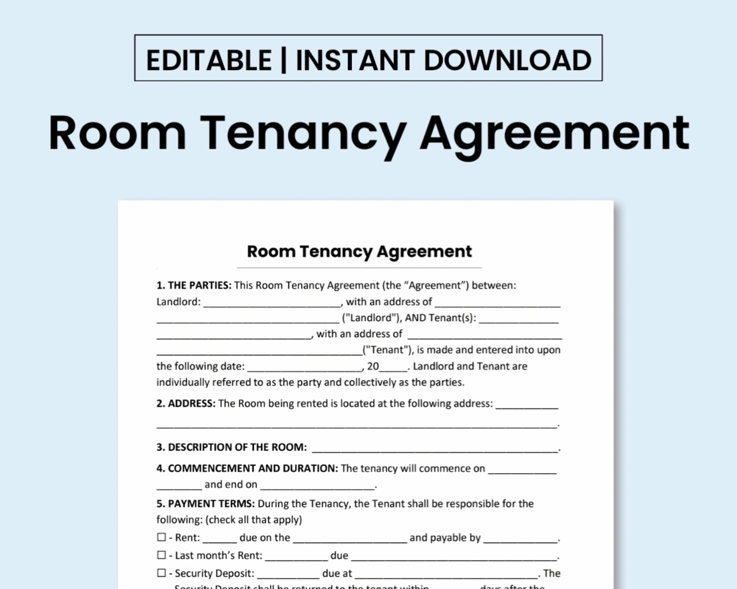 Uk Room Rental Agreement Template