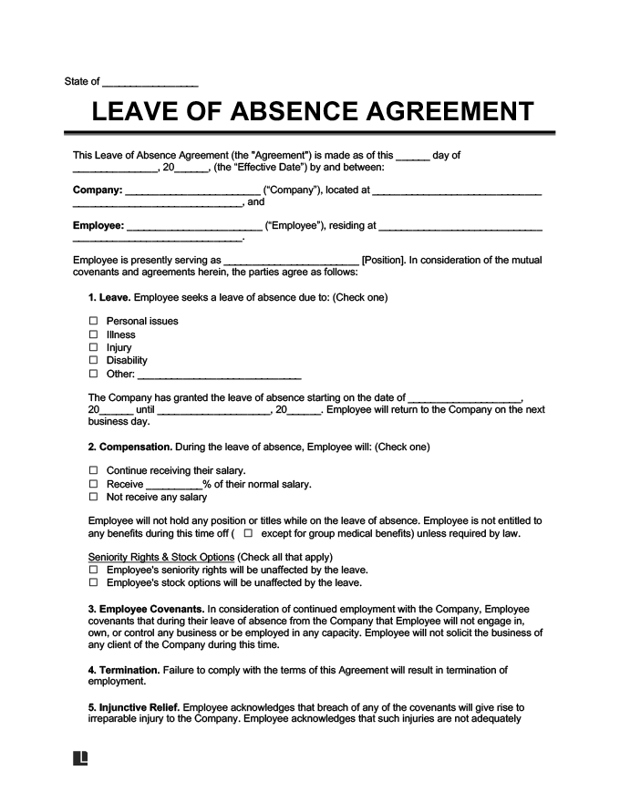 Unpaid Leave Employee Agreement Template