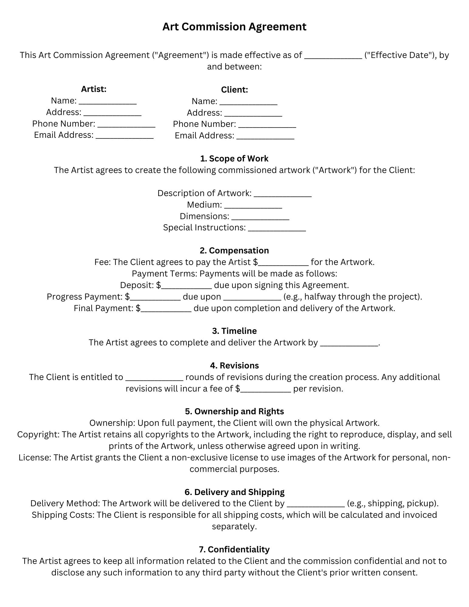 use of artwork agreement template