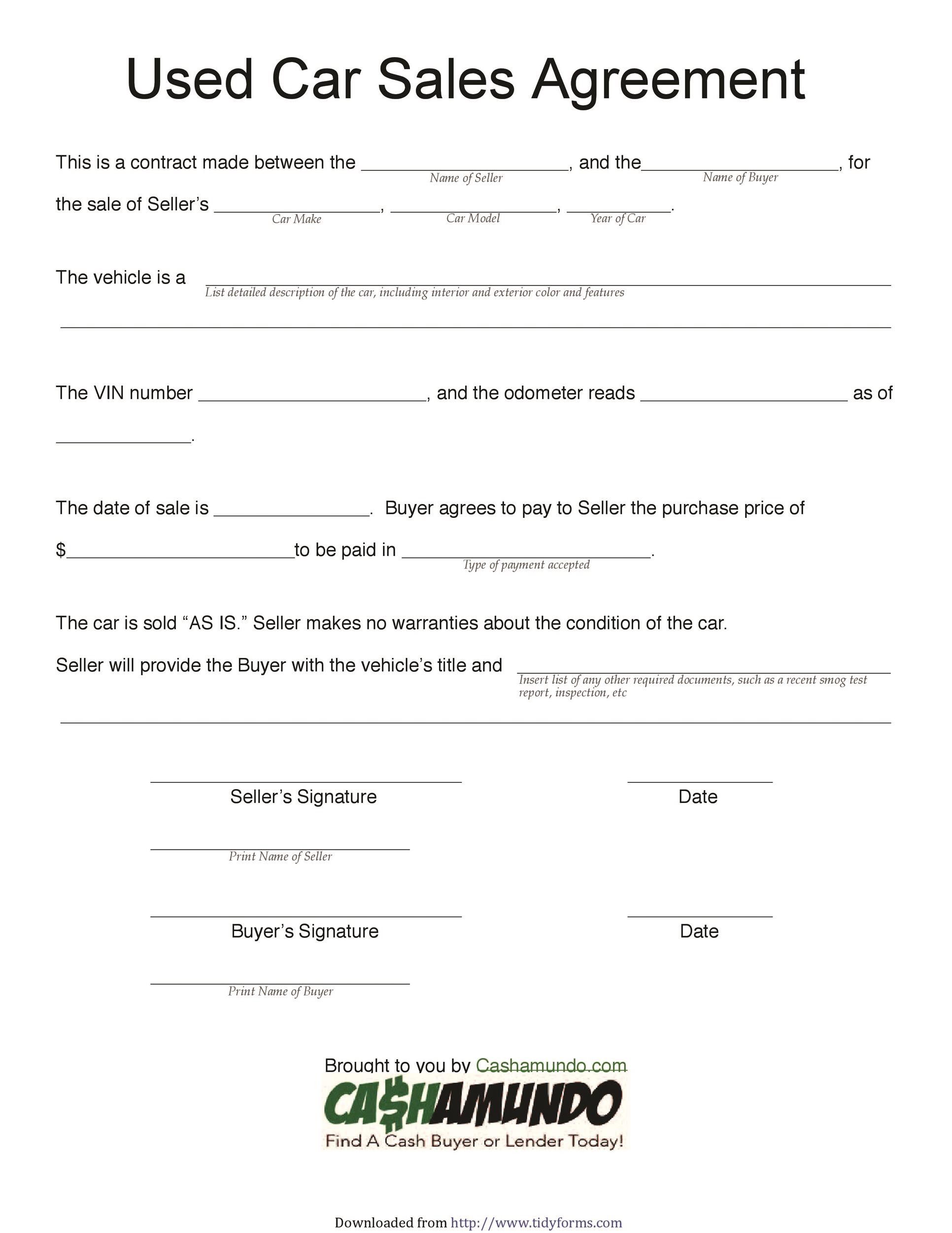 Used Vehicle Purchase Agreement Template