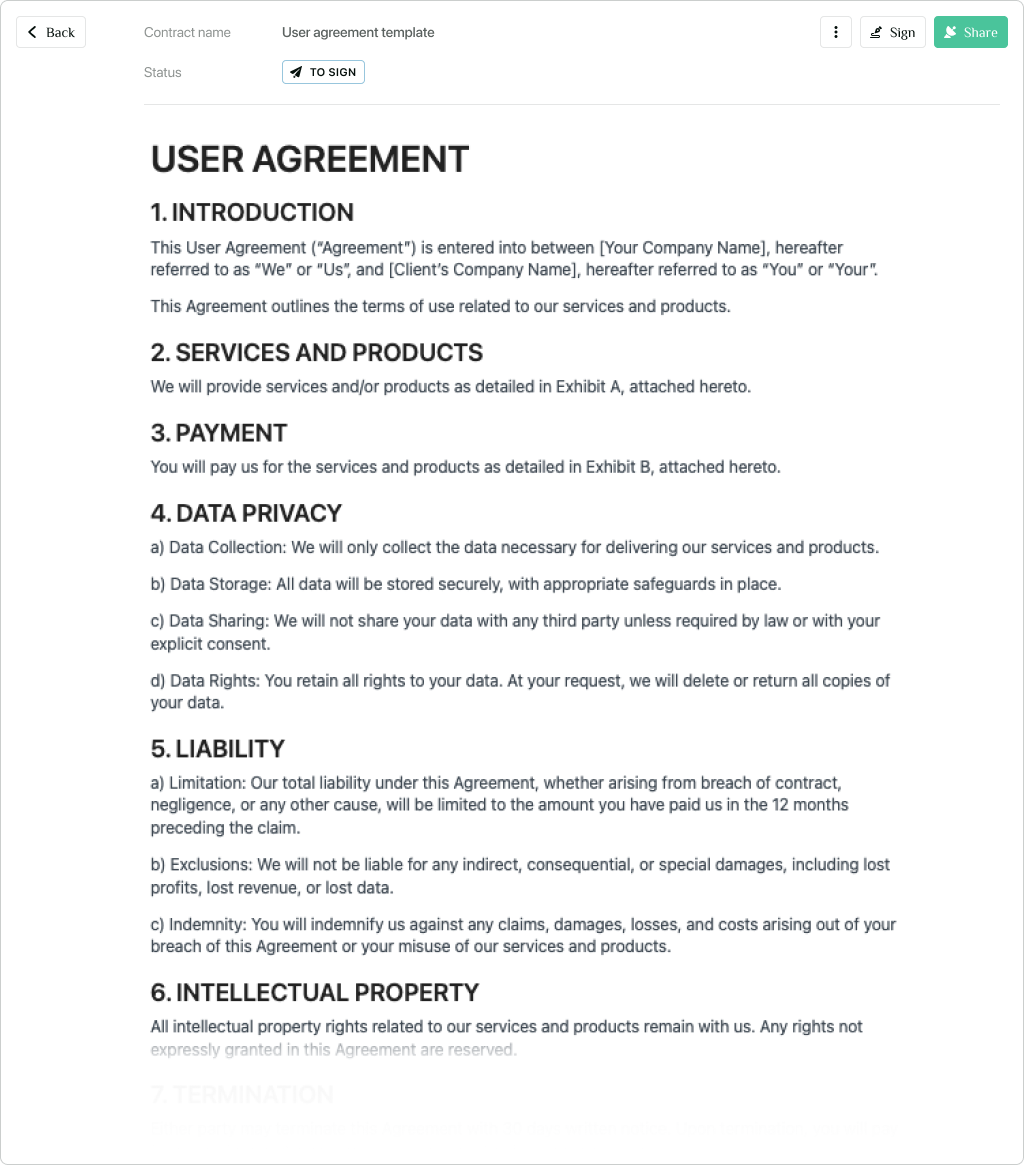 User Agreement Template for Website