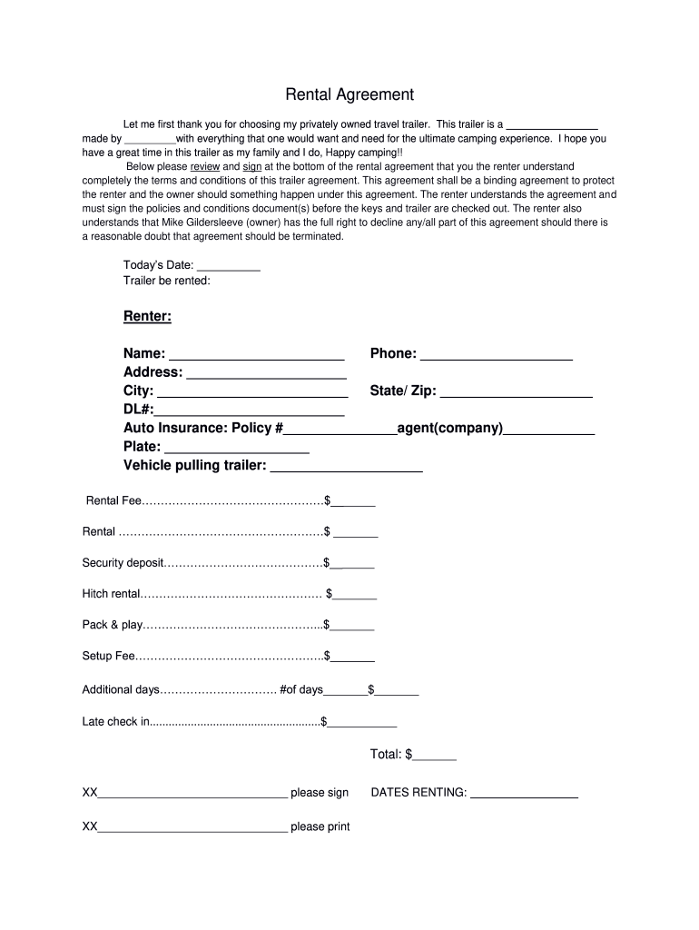 Utility Trailer Rental Agreement Template