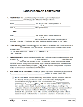 Vacant Land Purchase Agreement Template