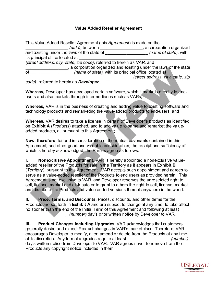 Value Added Reseller Agreement Template