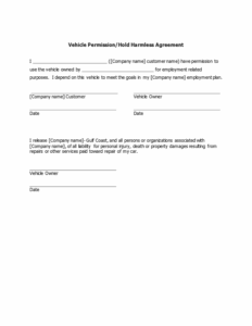 vehicle-hold-harmless-agreement-template