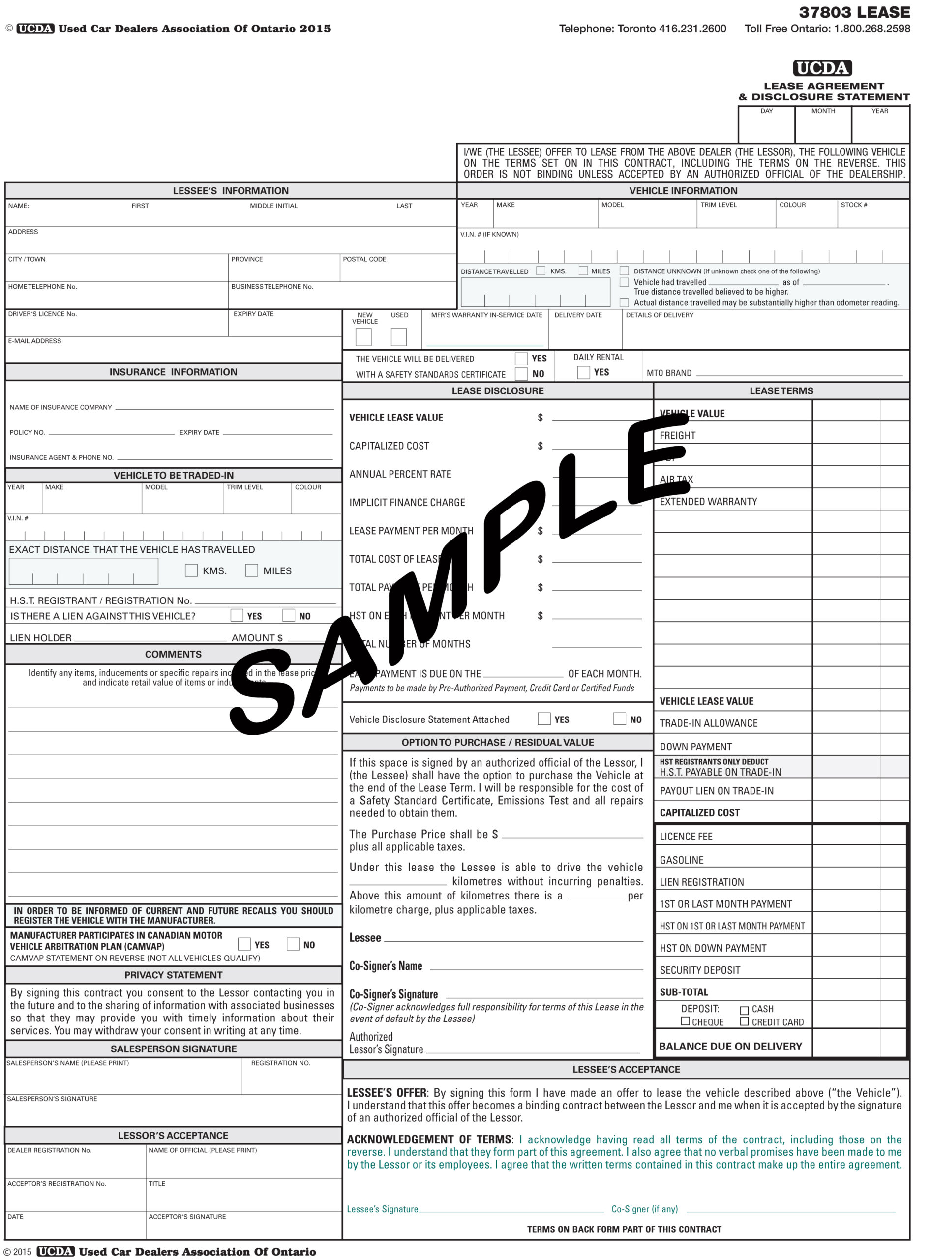 Vehicle Lease Agreement Template Ontario