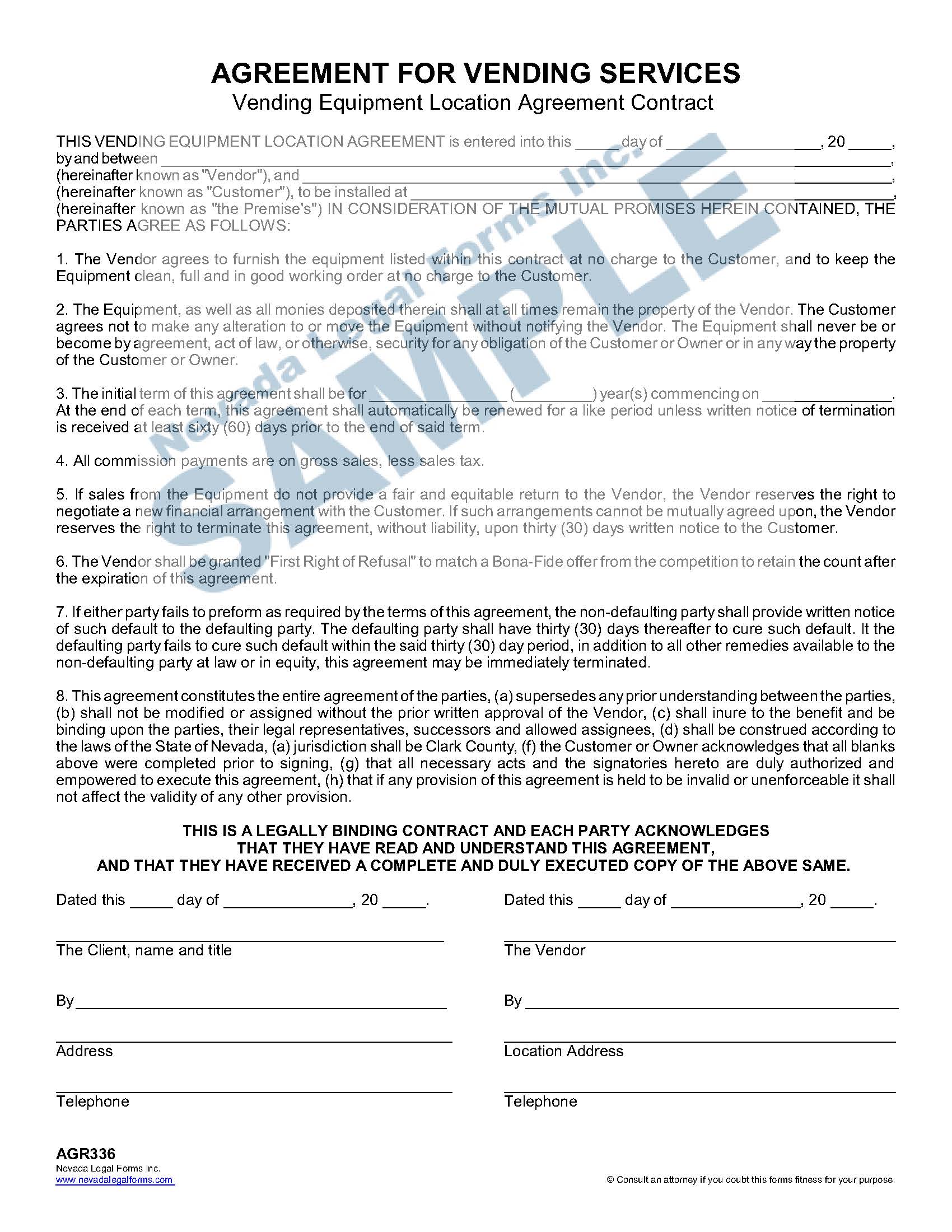 Vending Machine Location Agreement Template