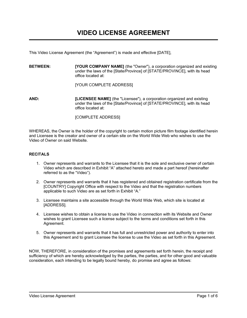 Video Content License Agreement Template