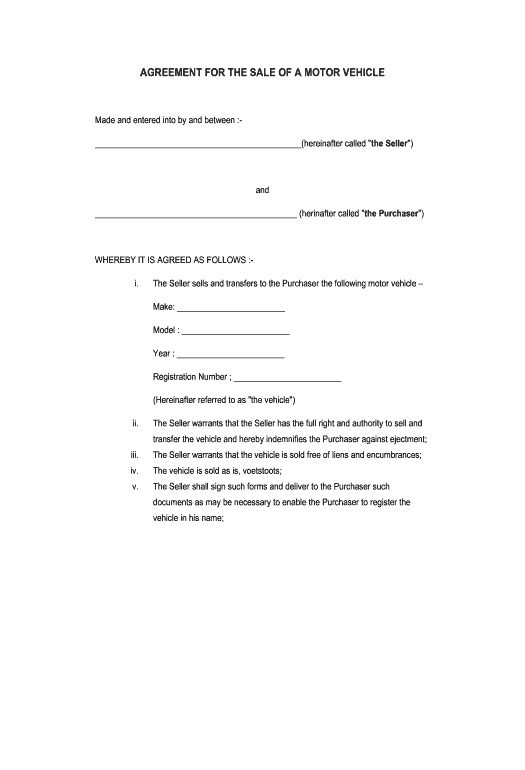 Voetstoots Car Sale Agreement Template