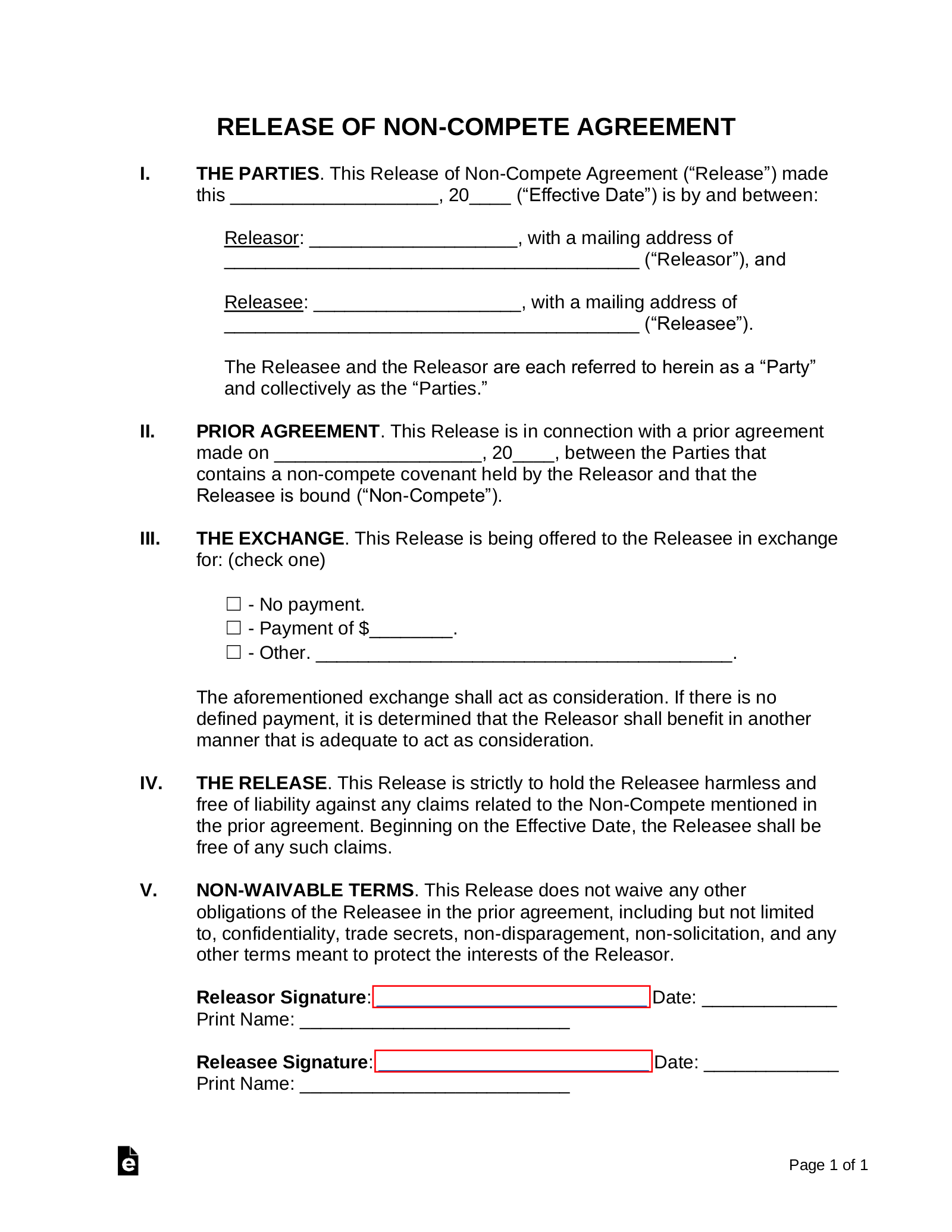Waiver Of Non Compete Agreement Template