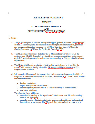 Warehouse Service Level Agreement Template