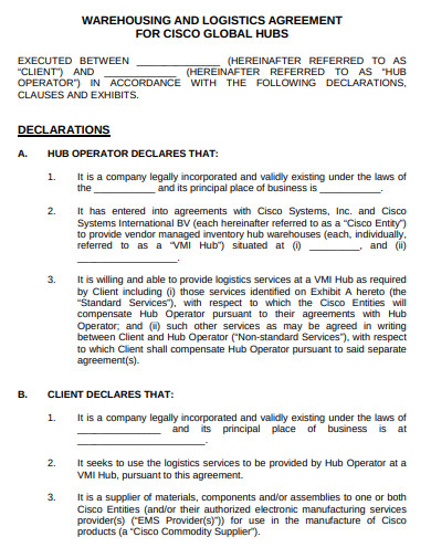 Warehousing and Logistics Agreement Template