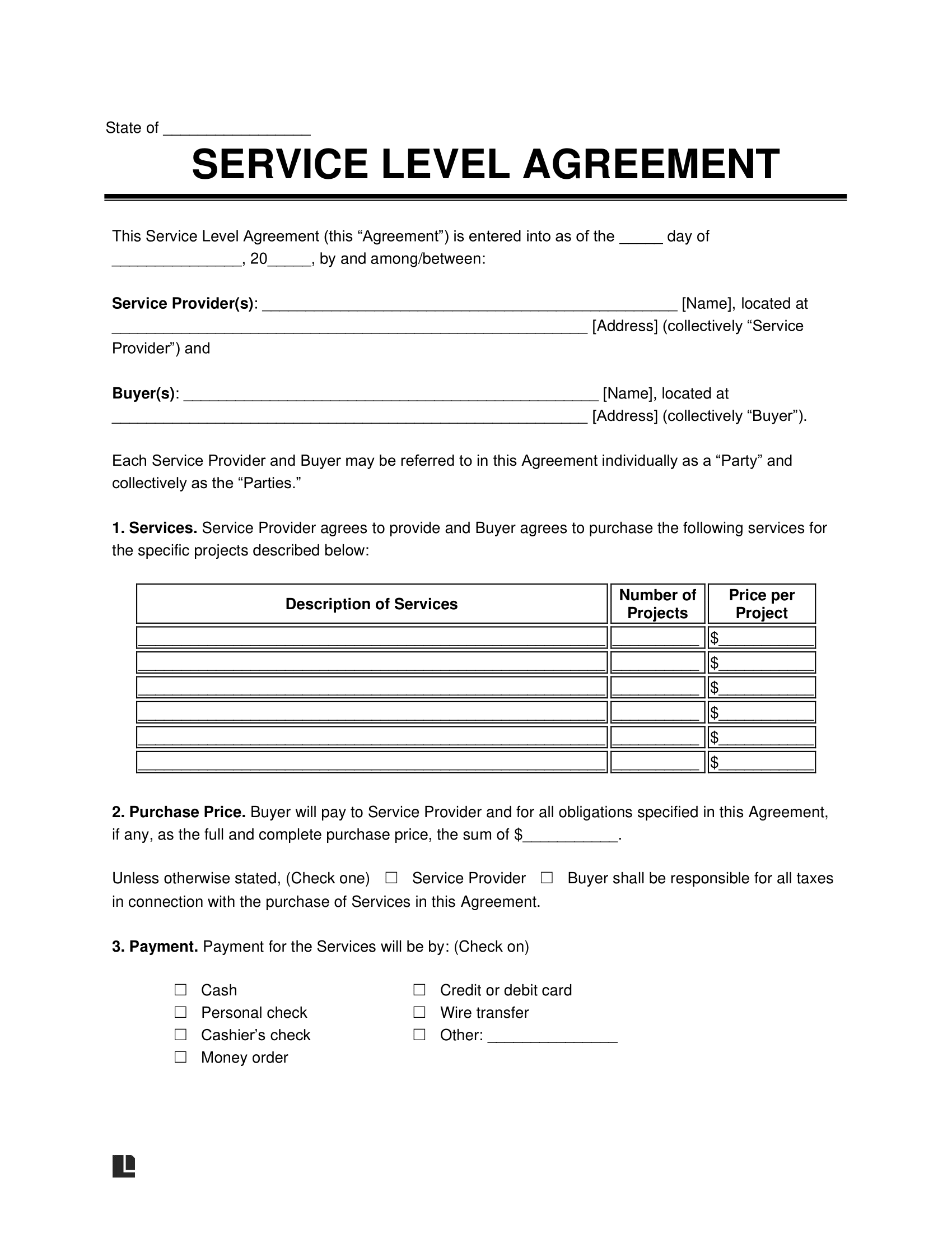 Website Service Level Agreement Template