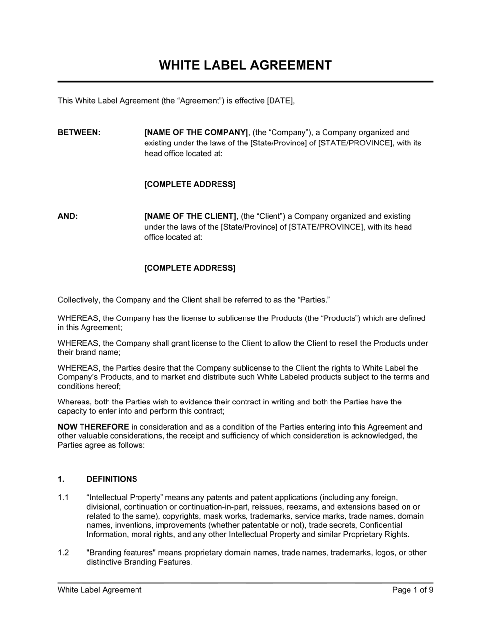 White Label Partnership Agreement Template